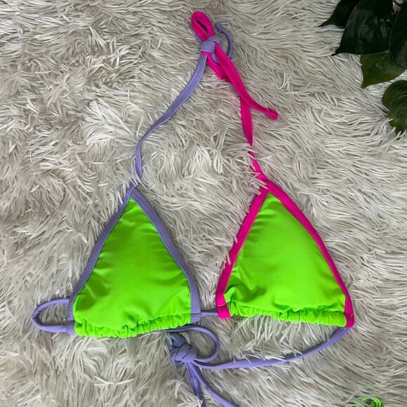 Shein women's tri-color triangle top +matching side-tie cheeky bottom bikini set - Picture 2 of 12